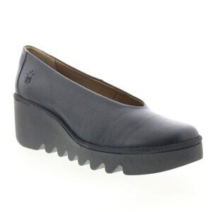 Fly London SZ6-6.5 NWOT Yaz Black Leather Ballet Wedge Comfort Minimalist